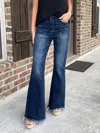 Risen High Rise Ankle Wide Button Down Front Patch Pocket Cuff Jean In Denim In Blue