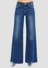 Risen Mid Rise Wide Leg Jeans In Dark Wash In Blue