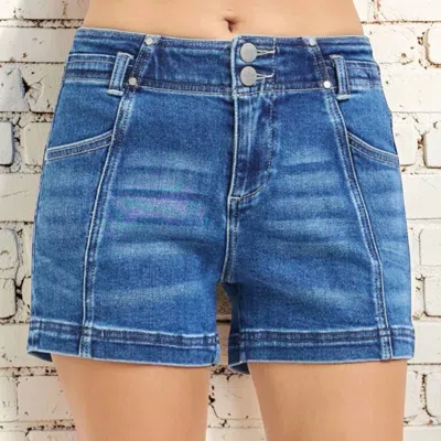 Risen Kaci Double Button Denim Shorts In Blue