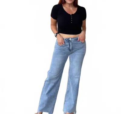 Risen Karsyn High Rise Wide-leg Hem Jeans In Light Wash In Blue