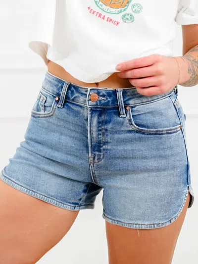 Risen Katie High-rise Denim Hem Shorts In Blue
