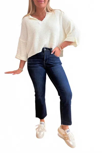 Risen Kaylee Mid Rise Raw Edge Hem Straight Jean - Plus In Blue