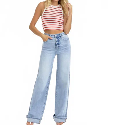 Risen Kollyns Tummy Control High Rise Wide Cuffed Jeans In Blue