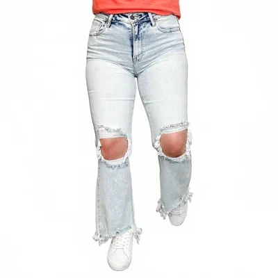 Risen Kristi Distressed High-rise Straight Leg Cropped Jeans In Light Acid Wash Denim In Blue