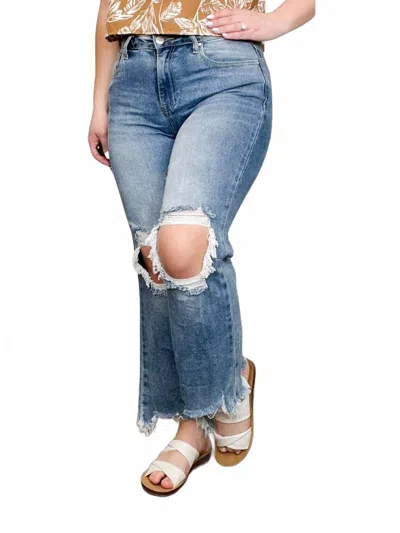 Risen Kristi High-rise Straight Leg Cropped Jeans In Medium Wash Distressed In Blue