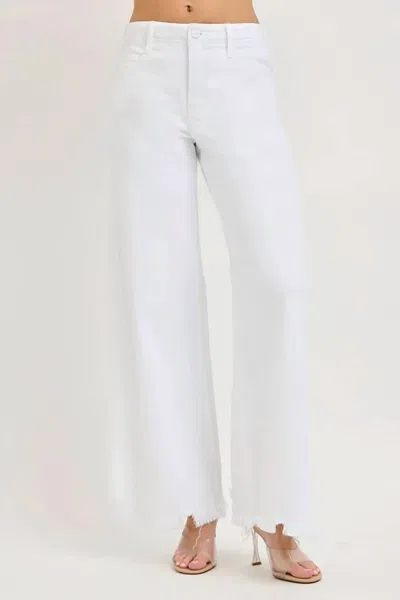 Risen La High Rise Palazzo Jeans With Frayed Hem In White