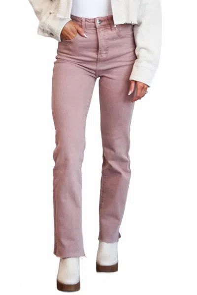 Risen Lainey High Waisted Tummy Control Straight Leg Jeans In Mauve In Pink