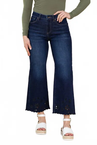 Risen Laser Cut Detail Jeans In Dark Wash In Blue