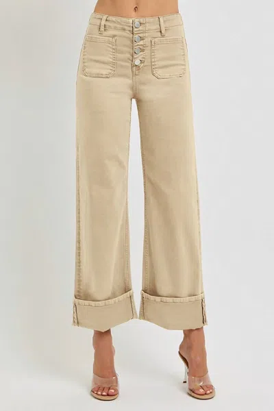 Risen Latte High Rise Cuffed Jeans In Beige In Nude