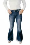 Risen High Rise Ankle Wide Button Down Front Patch Pocket Cuff Jean In Denim In Blue