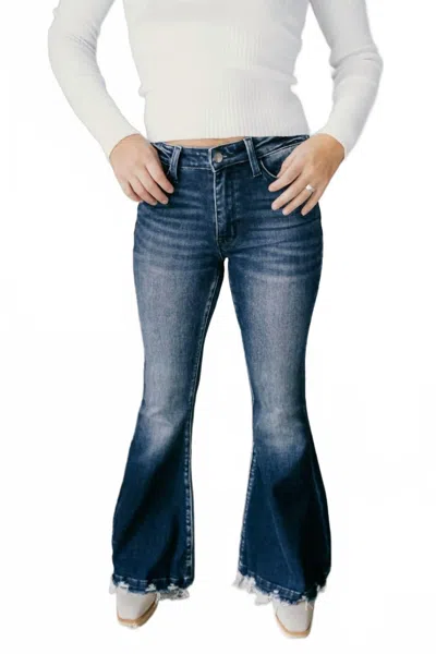 Risen Leah Flare Leg Jeans In Dark Wash In Blue