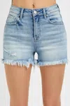 Risen Legend High Rise Shorts In Light Wash In Blue