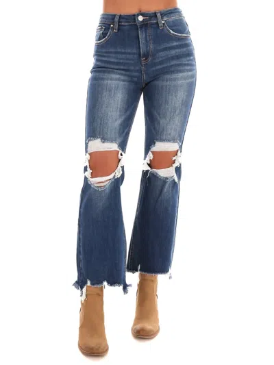 Risen Let Me Go High Rise Crop Jeans In Dark In Blue