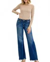 Risen Mid Rise Wide Leg Jeans In Dark Wash In Blue