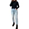 Risen Lily High Rise Slim Straight Jeans In Light Blue In Blue