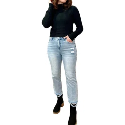 Risen Lily High Rise Slim Straight Jeans In Light Blue