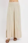 Risen Linen Mix Ruffle Wide Leg Pants In Oatmeal In Metallic