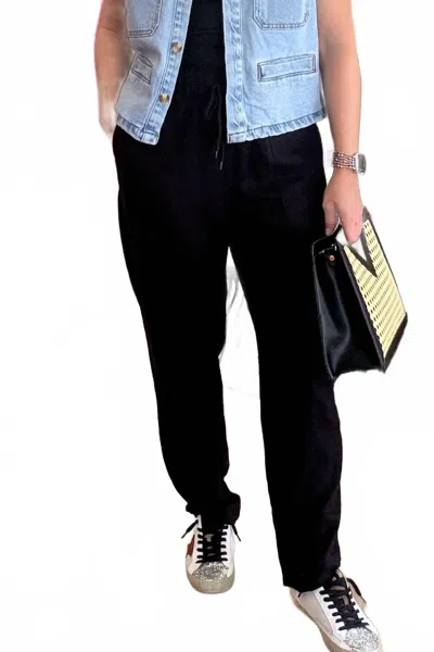 Risen Linen Pull On Straight Leg Pants In Black