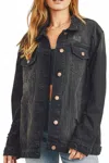 Risen Loose Fit 90's Distressed Denim Jacket In Dark Wash In Black
