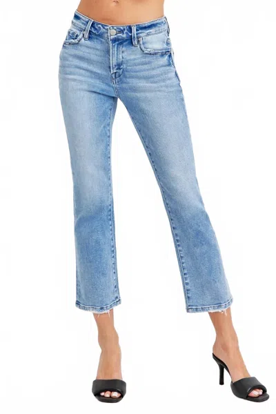 Risen Low Rise Crop Slim Straight Jeans In Medium Denim In Blue