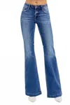 Risen Low-rise Flare Jeans In Dark In Blue