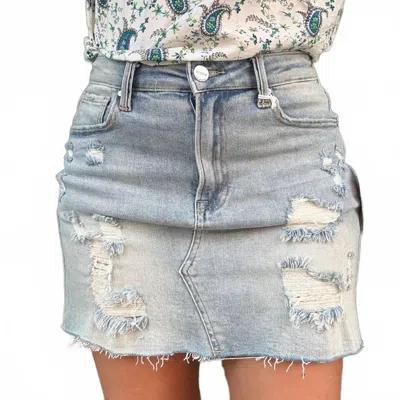Risen Lucky Distressed Denim Skirt In Light Wash In Blue