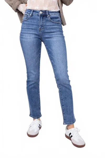 Risen Medium Wash Mid Rise Straight Leg Jean In Blue