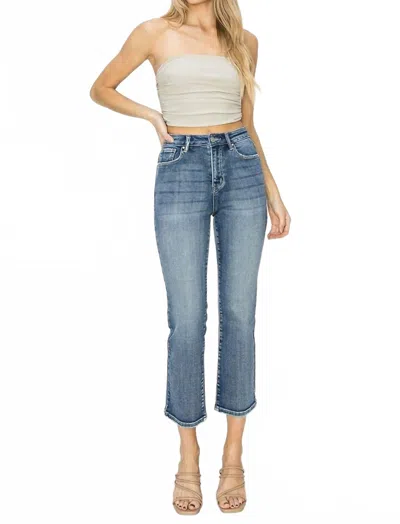Risen Mia High Rise Crop Straight Jeans In Medium In Blue
