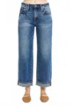 Risen Mid Rise Ankle Boyfriend Jeans In Blue In Blue