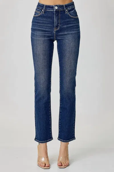 RISEN MID RISE ANKLE STRAIGHT SLIM JEANS IN DARK