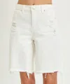 Risen Mid Rise Bermuda Shorts In White Denim