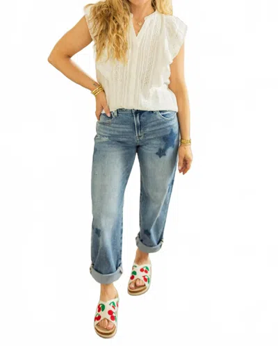 Risen Mid-rise Boyfriend Star Cuffed Jeans In Blue