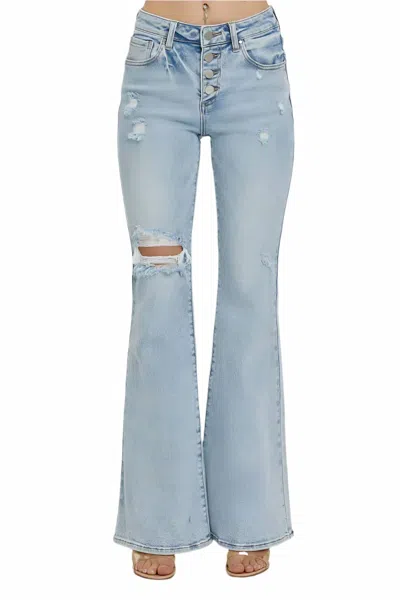 Risen Mid Rise Button Down Flare Jeans In Lightblue In Brown