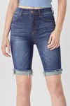 Risen Mid Rise Clean Cuffed Shorts In Blue In Blue