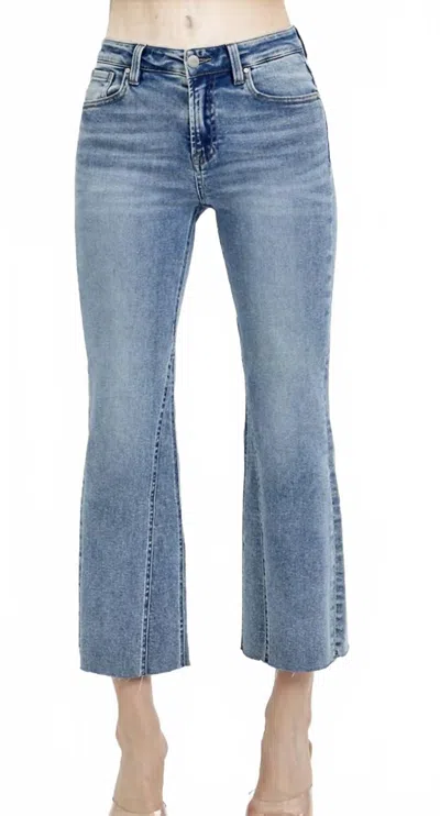 Risen Mid Rise Crop Flare Leg Seam Detailed Jeans In Medium In Blue