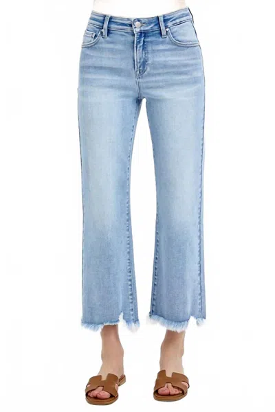 Risen Mid-rise Crop Straight Jeans In Light Denim In Blue