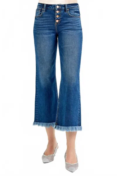 Risen Mid Rise Crop Wide Button Down Jeans In Medium Wash In Blue