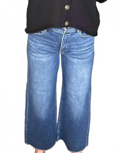 Risen Mid Rise Crop Wide Jeans In Dark Wash In Blue