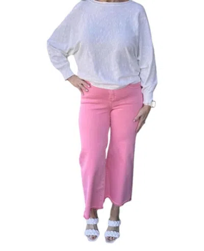 Risen Mid Rise Crop Wide Jeans In Flamingo In Pink