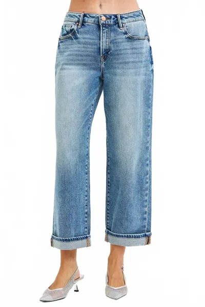 Risen Mid Rise Cuff Boyfriend Jeans In Blue
