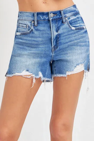 Risen Mid-rise Denim Shorts In Medium Wash