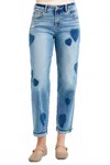 Risen Mid Rise Fit-boyfriend Heart Shade Jeans In Light Wash In Blue