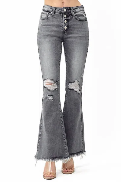 Risen Mid Rise Flare Jeans In Gray