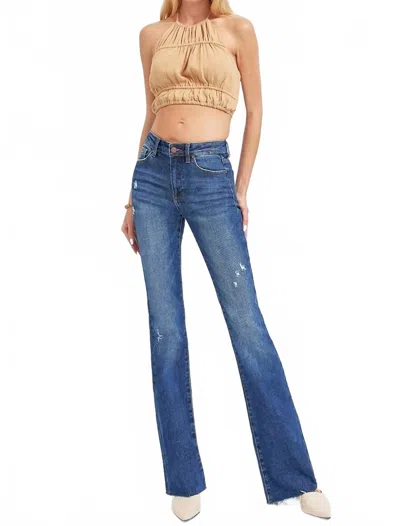Risen Mid-rise Flare Long Jeans In Dark In Blue