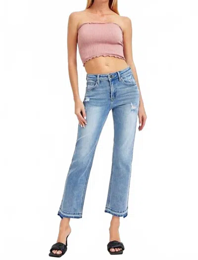 Risen Mid Rise Light Wash Jeans In Blue