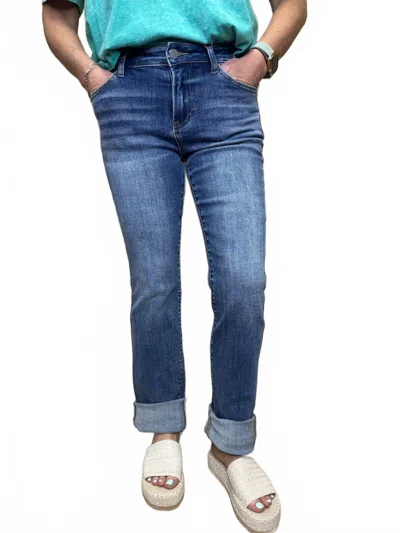 Risen Mid Rise Long Straight Leg Jeans In Blue