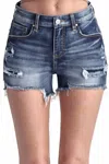 Risen Mid-rise Patched Denim Shorts In Dark In Blue