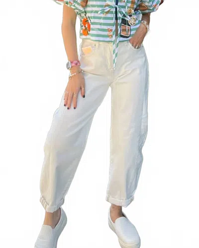 Risen Mid-rise Raw Hem Crop Tummy Control Jean In White