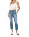 Risen Mid-rise Raw Hem Straight Jeans In Light In White