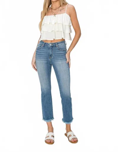 Risen Mid-rise Raw Hem Straight Jeans In Light In White